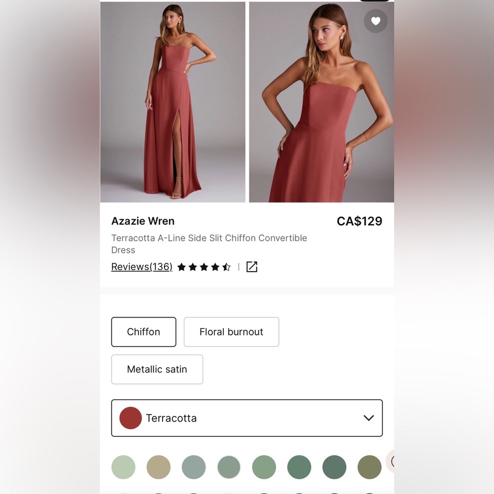 Azazie Terracotta Convertible Chiffon Maxi Dress with Side Slit